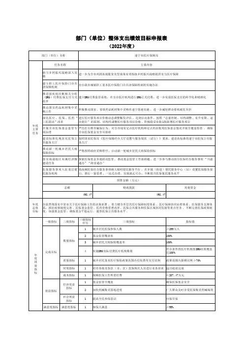 部门(单位)整体支出绩效目标申报表