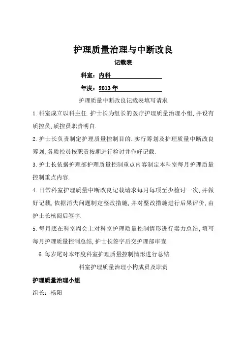 护理质量管理与持续改进记录表