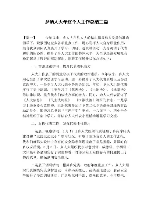 乡镇人大年终个人工作总结三篇
