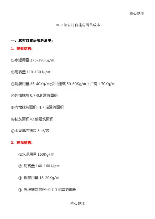农村自建房清单成本