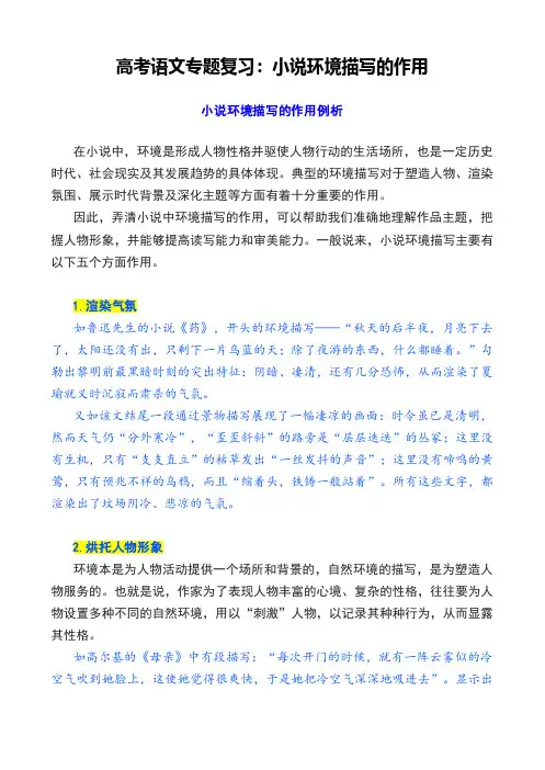 高考语文专题复习：小说环境描写的作用