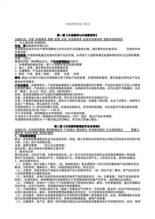 2015年自考市场营销学复习重点