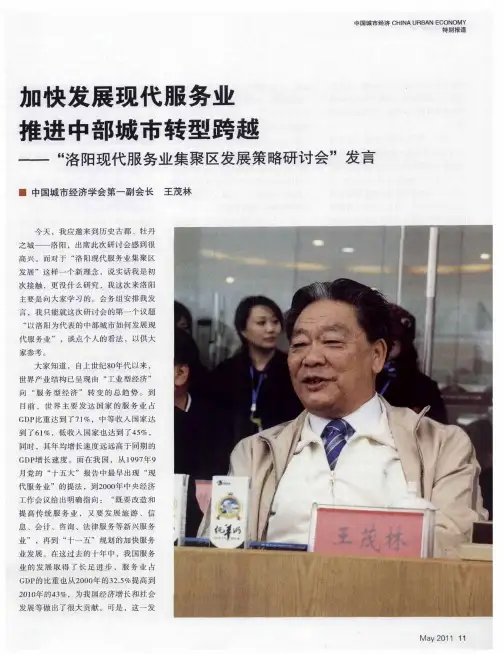 加快发展现代服务业 推进中部城市转型跨越——“洛阳现代服务业集聚区发展策略研讨会”发言