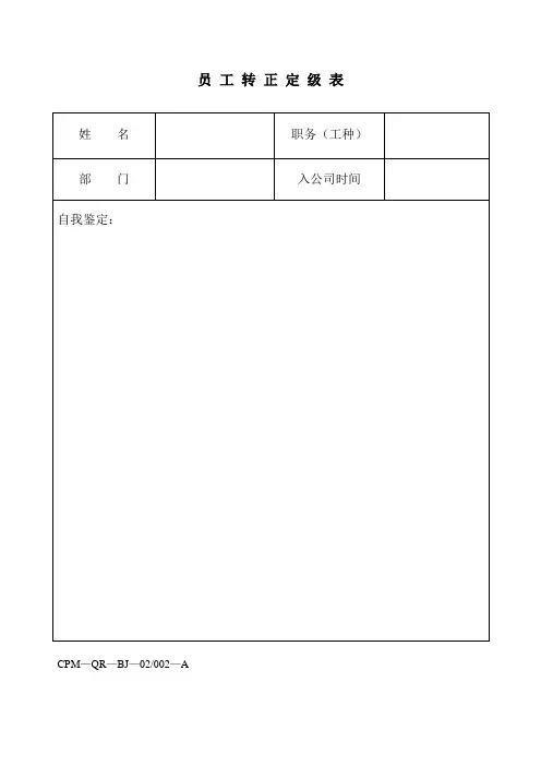 员工转正定级表