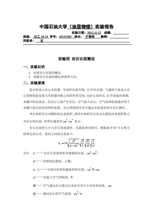 岩石比面测定实验报告