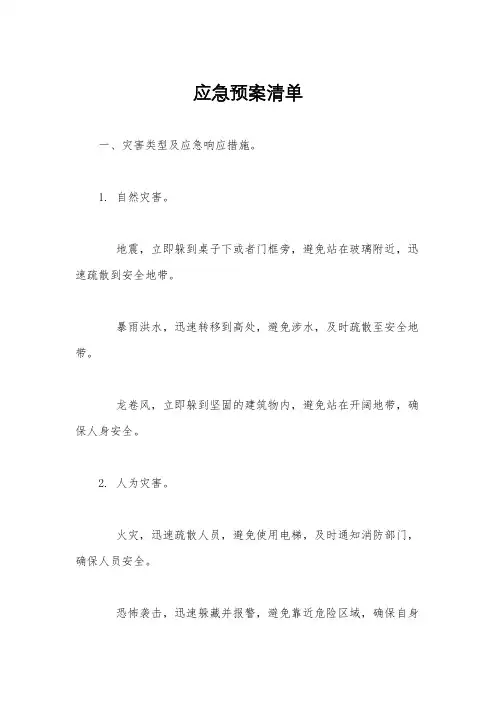 应急预案清单
