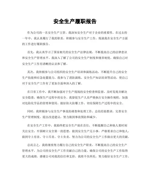 安全生产履职报告