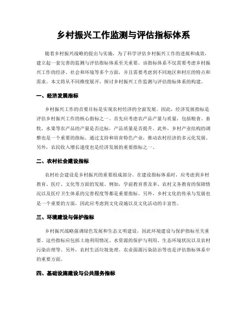 乡村振兴工作监测与评估指标体系
