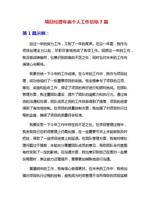 项目经理年底个人工作总结7篇