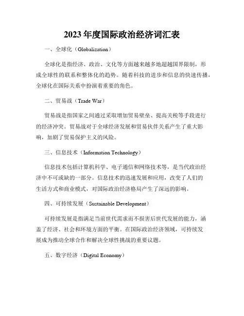 2023年度国际政治经济词汇表