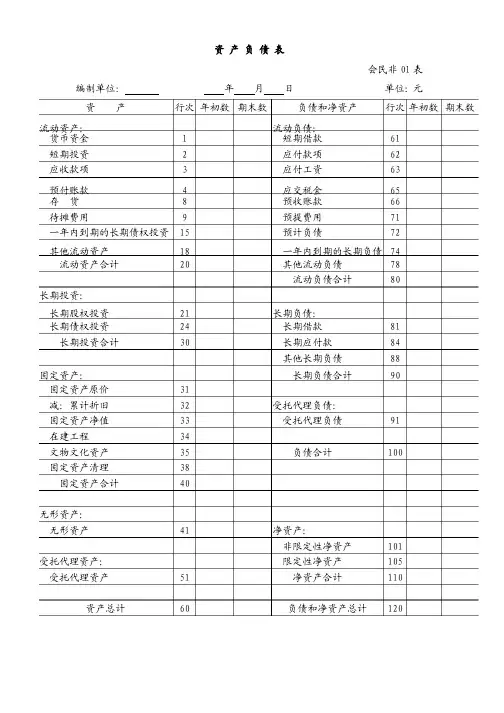 民间非营利组织会计报表（民政部）