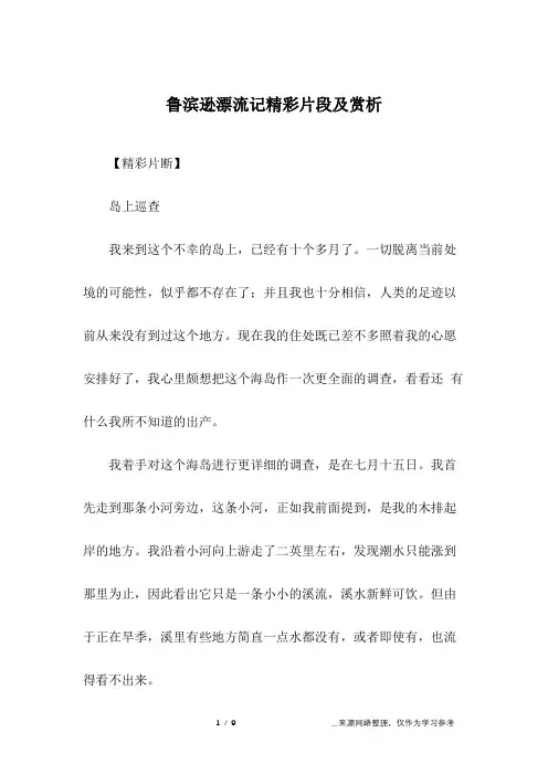 鲁滨逊漂流记精彩片段及赏析