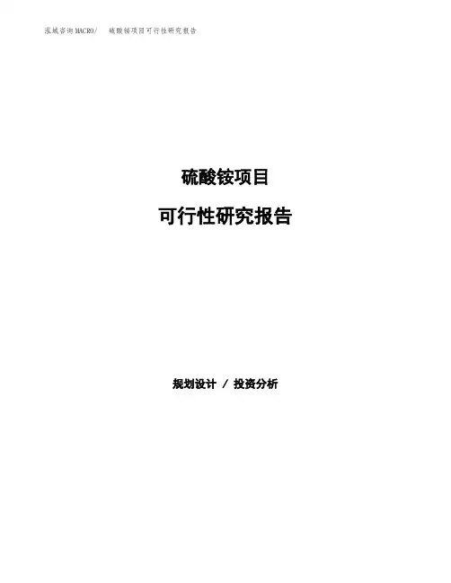 硫酸铵项目可行性研究报告样例参考模板