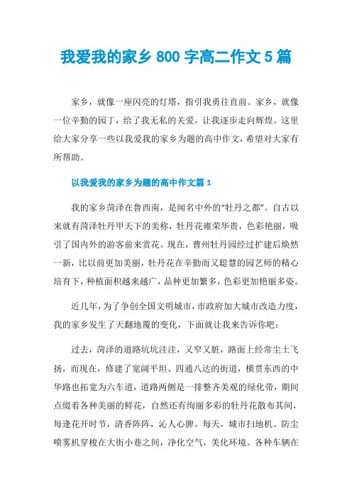 我爱我的家乡800字高二作文5篇