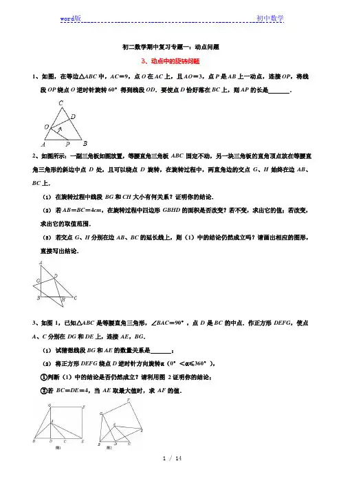 苏教版八年级上册复习专题练习一：动点问题压轴题(含答案)