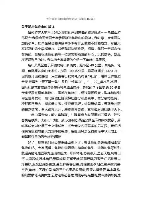 关于湖北龟峰山的导游词（精选16篇）