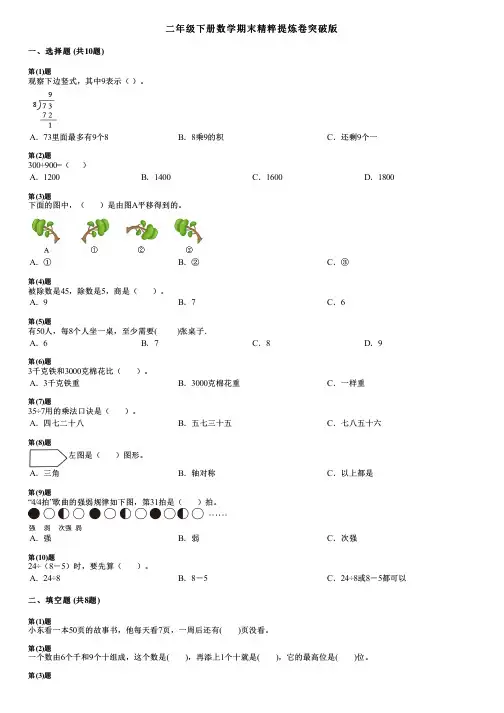 二年级下册数学期末精粹提炼卷突破版