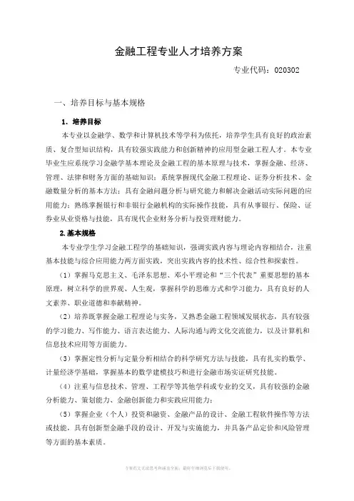 金融工程专业人才培养方案