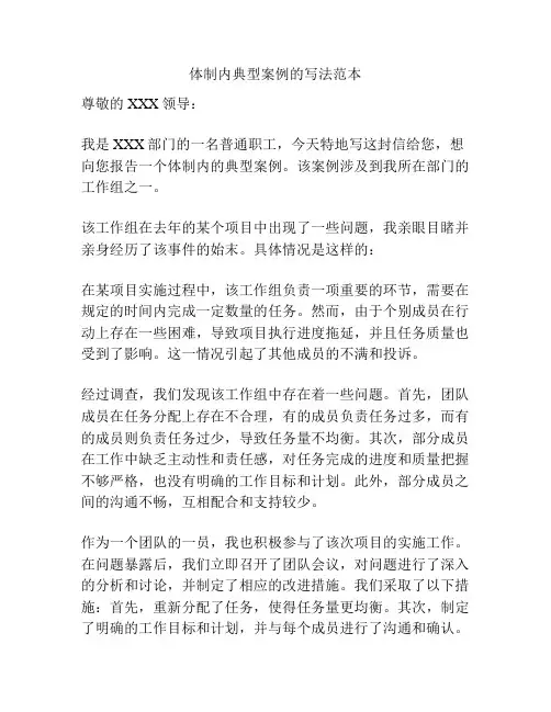 体制内典型案例的写法范本