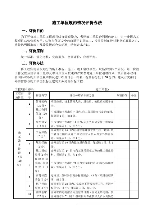 建筑工地现场施工单位履约评价办法