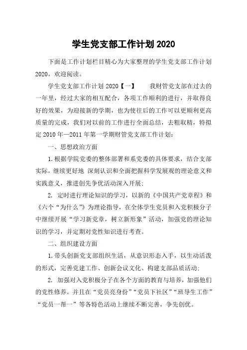 学生党支部工作计划2020