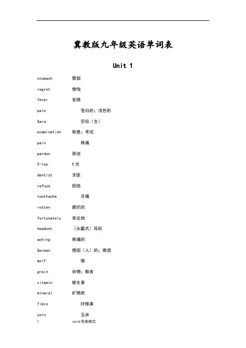 冀教版九年级英语单词表