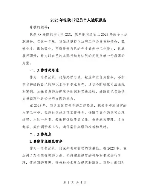 2023年法院书记员个人述职报告