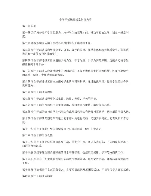 小学干部选拔规章制度内容