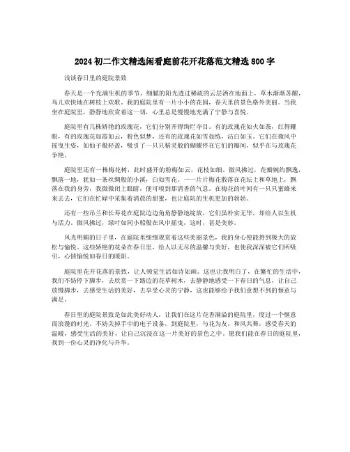 2024初二作文精选闲看庭前花开花落范文精选800字