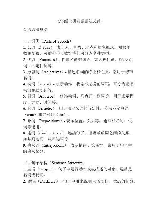 七年级上册英语语法总结
