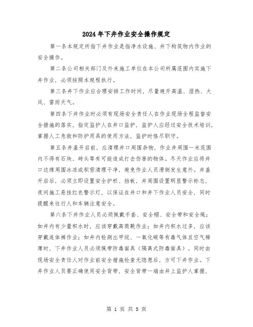 2024年下井作业安全操作规定(2篇)