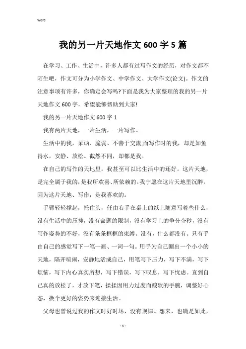 我的另一片天地作文600字5篇