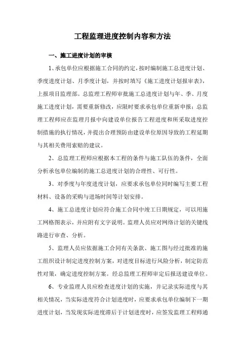 工程监理进度控制内容和方法