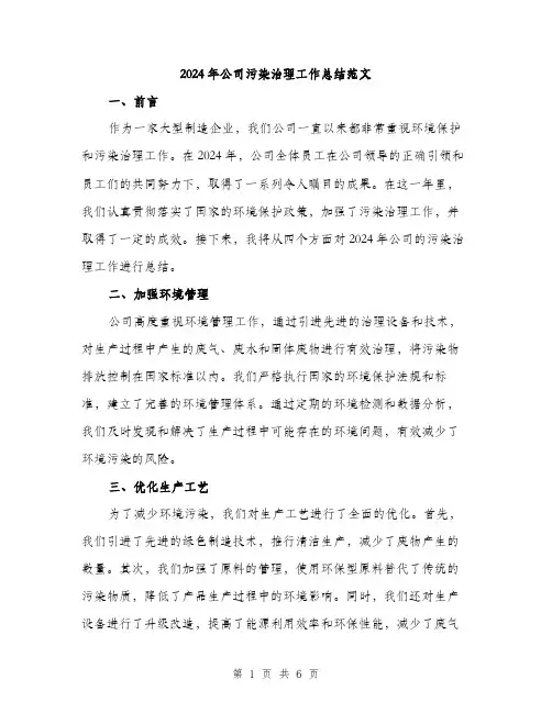 2024年公司污染治理工作总结范文(二篇)