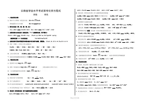 云南省学业水平考试化学方程式复习大全