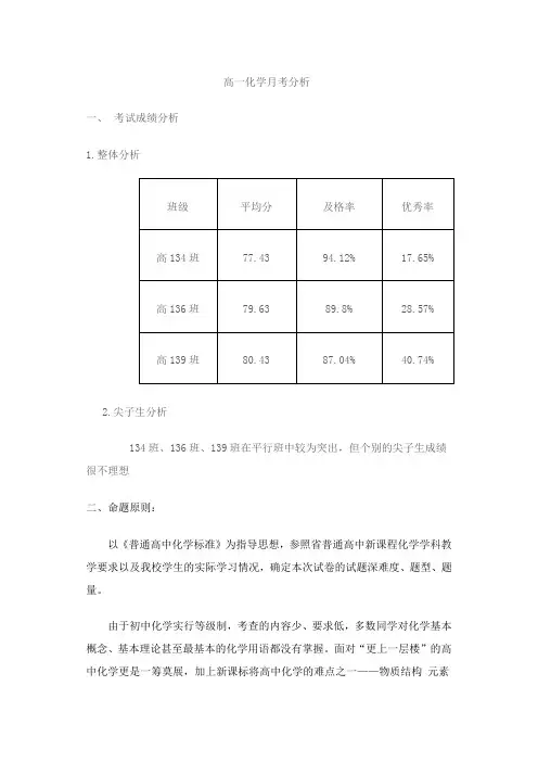 高一化学月考分析