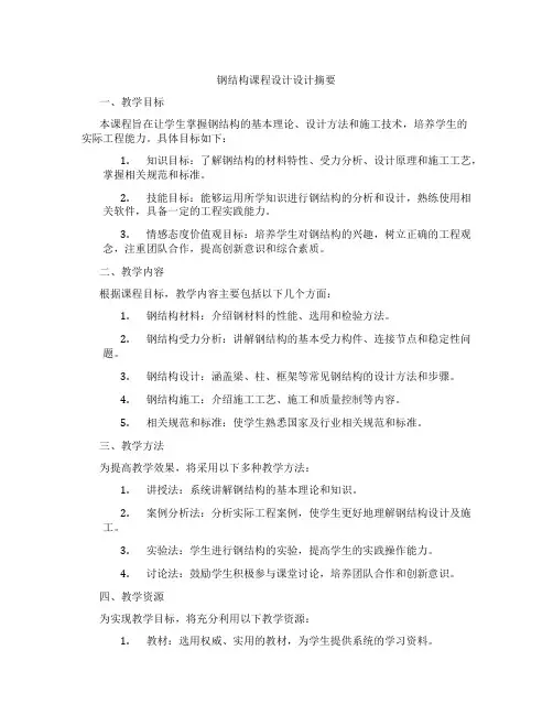 钢结构课程设计设计摘要