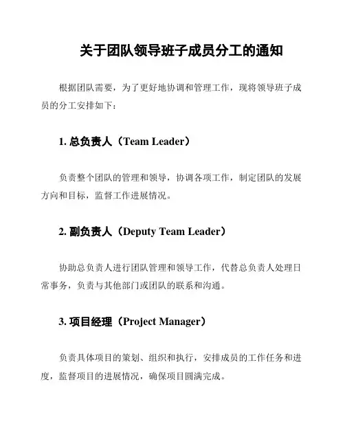 关于团队领导班子成员分工的通知
