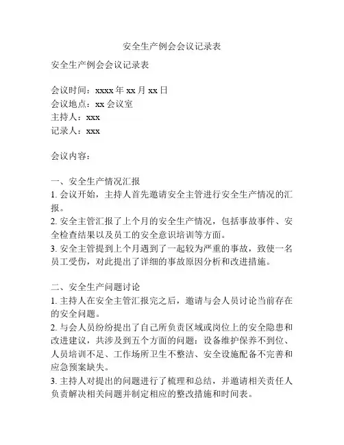 安全生产例会会议记录表