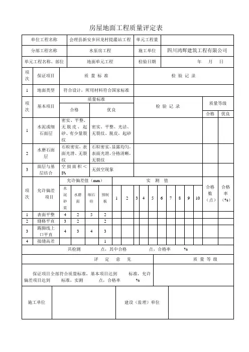 房表1地面质量评定表