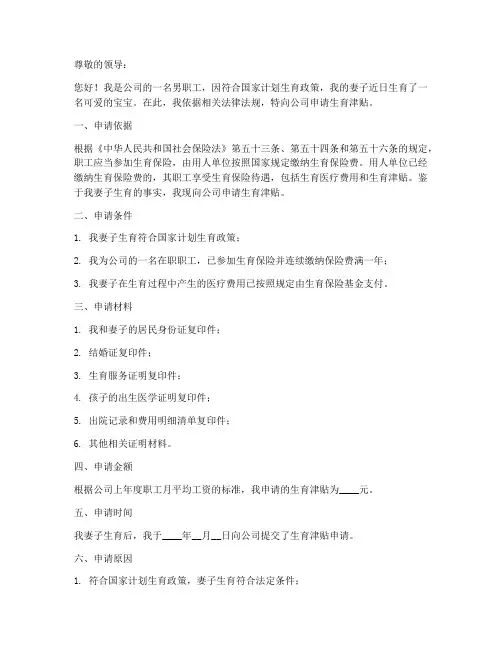 男职工生育津贴申请书模板