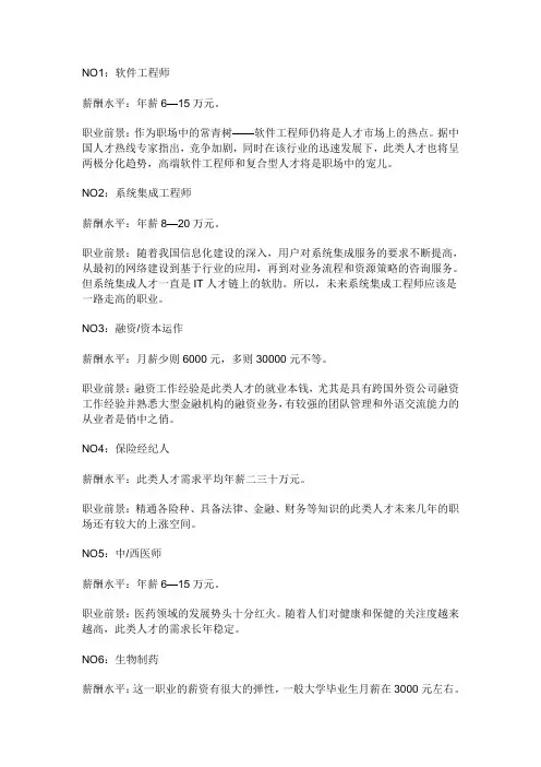 十大高薪职业