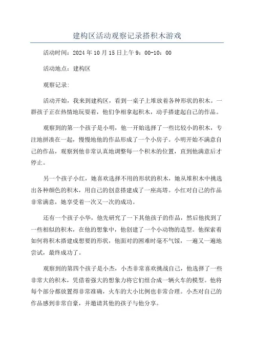 建构区活动观察记录搭积木游戏
