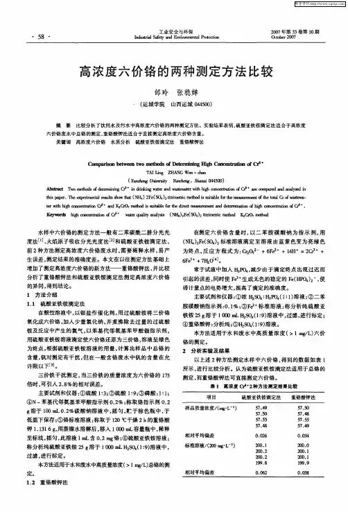 高浓度六价铬的两种测定方法比较