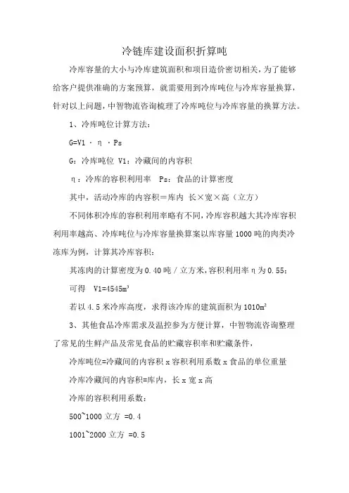 冷链库建设面积折算吨