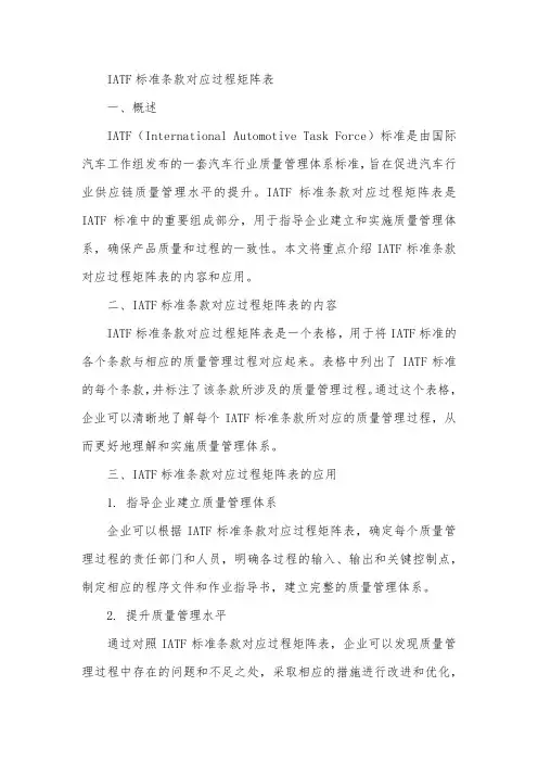 iatf标准条款对应过程矩阵表