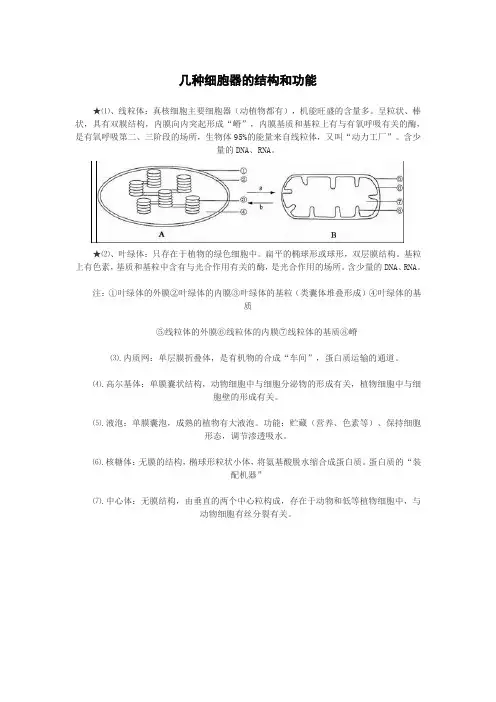 几种细胞器的结构和功能