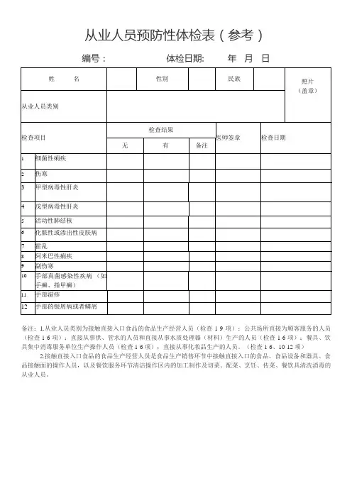 从业人员预防性体检表(参考)