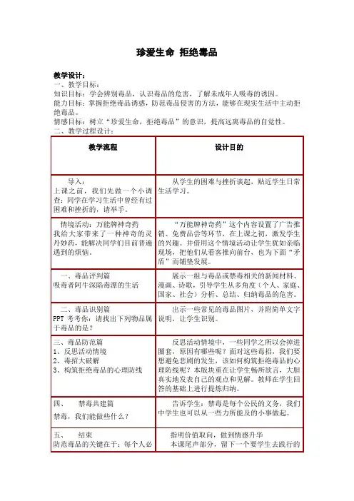 预防毒品教育教案1