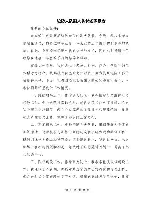 边防大队副大队长述职报告